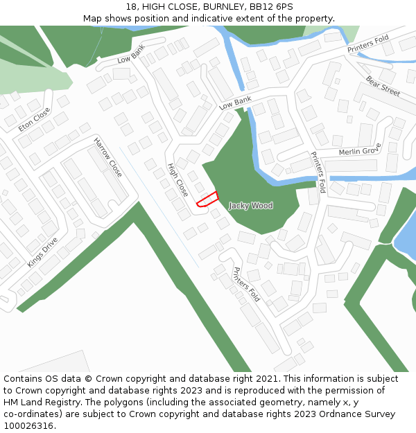 18, HIGH CLOSE, BURNLEY, BB12 6PS: Location map and indicative extent of plot