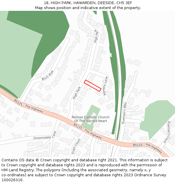 18, HIGH PARK, HAWARDEN, DEESIDE, CH5 3EF: Location map and indicative extent of plot