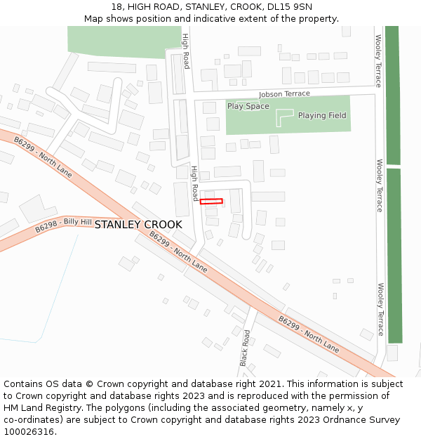 18, HIGH ROAD, STANLEY, CROOK, DL15 9SN: Location map and indicative extent of plot