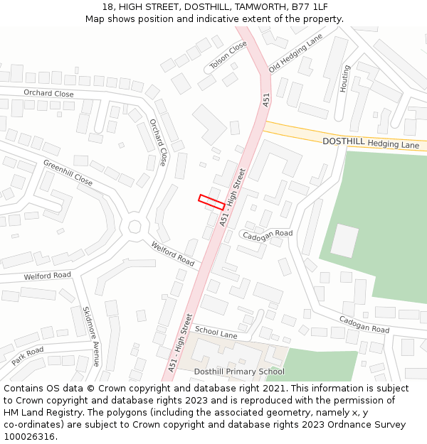 18, HIGH STREET, DOSTHILL, TAMWORTH, B77 1LF: Location map and indicative extent of plot