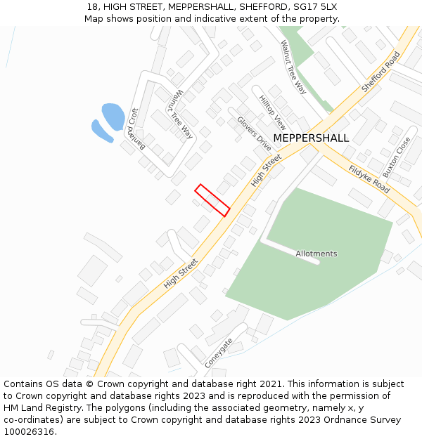 18, HIGH STREET, MEPPERSHALL, SHEFFORD, SG17 5LX: Location map and indicative extent of plot