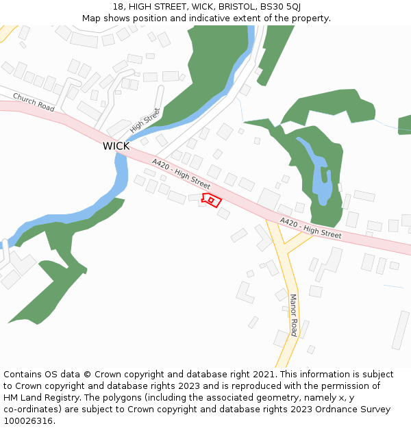 18, HIGH STREET, WICK, BRISTOL, BS30 5QJ: Location map and indicative extent of plot