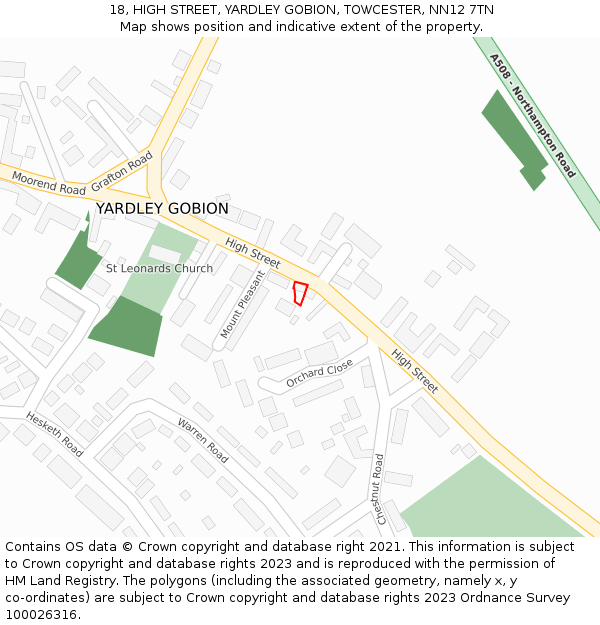 18, HIGH STREET, YARDLEY GOBION, TOWCESTER, NN12 7TN: Location map and indicative extent of plot