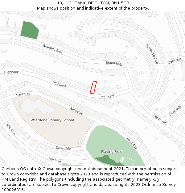 18, HIGHBANK, BRIGHTON, BN1 5GB: Location map and indicative extent of plot