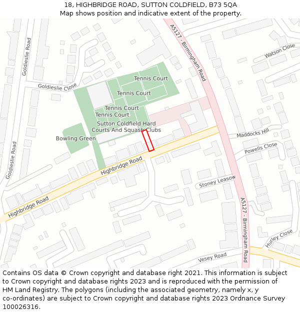 18, HIGHBRIDGE ROAD, SUTTON COLDFIELD, B73 5QA: Location map and indicative extent of plot