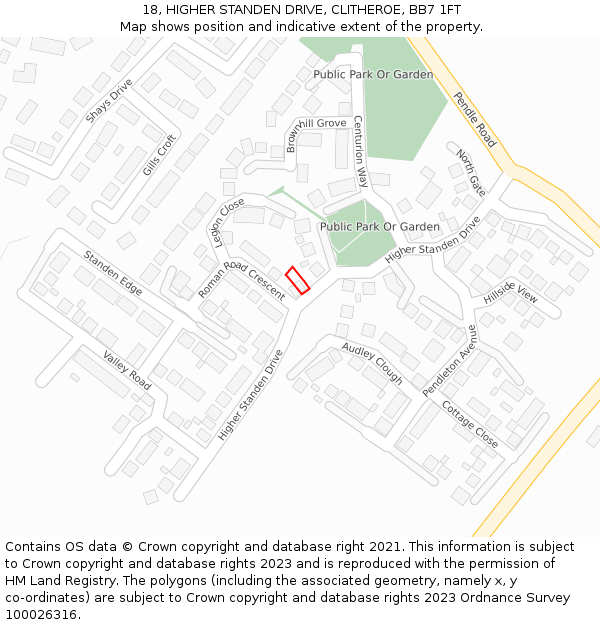 18, HIGHER STANDEN DRIVE, CLITHEROE, BB7 1FT: Location map and indicative extent of plot