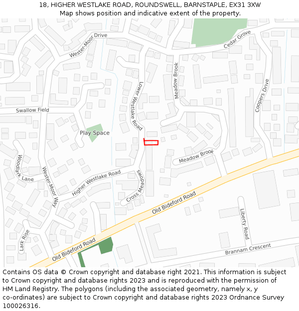 18, HIGHER WESTLAKE ROAD, ROUNDSWELL, BARNSTAPLE, EX31 3XW: Location map and indicative extent of plot