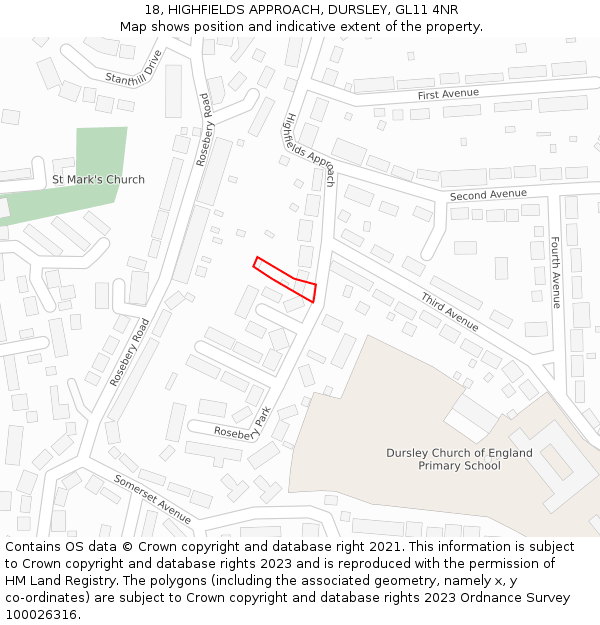 18, HIGHFIELDS APPROACH, DURSLEY, GL11 4NR: Location map and indicative extent of plot