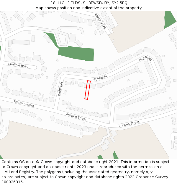 18, HIGHFIELDS, SHREWSBURY, SY2 5PQ: Location map and indicative extent of plot