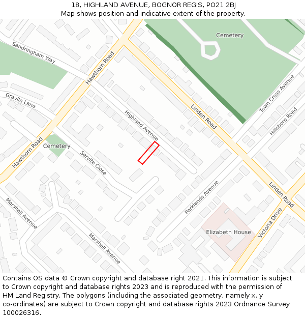 18, HIGHLAND AVENUE, BOGNOR REGIS, PO21 2BJ: Location map and indicative extent of plot