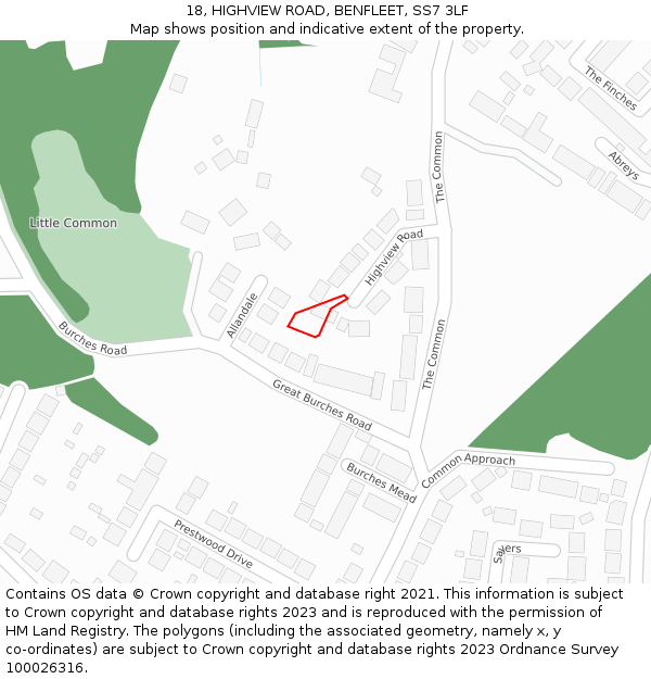 18, HIGHVIEW ROAD, BENFLEET, SS7 3LF: Location map and indicative extent of plot