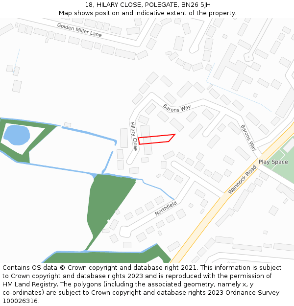 18, HILARY CLOSE, POLEGATE, BN26 5JH: Location map and indicative extent of plot