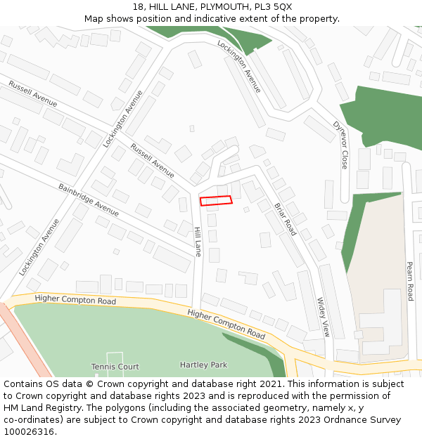 18, HILL LANE, PLYMOUTH, PL3 5QX: Location map and indicative extent of plot