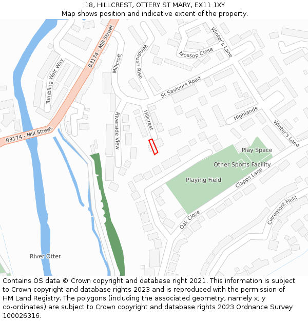 18, HILLCREST, OTTERY ST MARY, EX11 1XY: Location map and indicative extent of plot