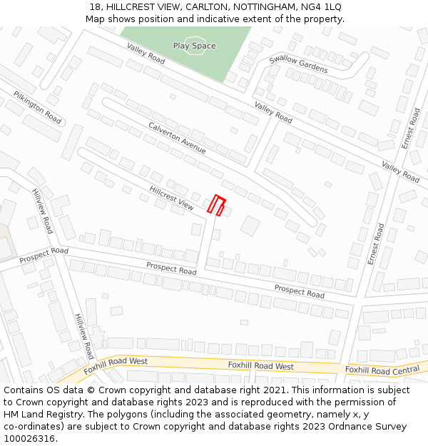 18, HILLCREST VIEW, CARLTON, NOTTINGHAM, NG4 1LQ: Location map and indicative extent of plot