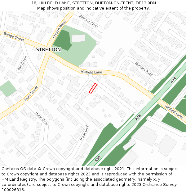 18, HILLFIELD LANE, STRETTON, BURTON-ON-TRENT, DE13 0BN: Location map and indicative extent of plot