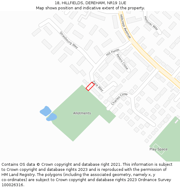 18, HILLFIELDS, DEREHAM, NR19 1UE: Location map and indicative extent of plot