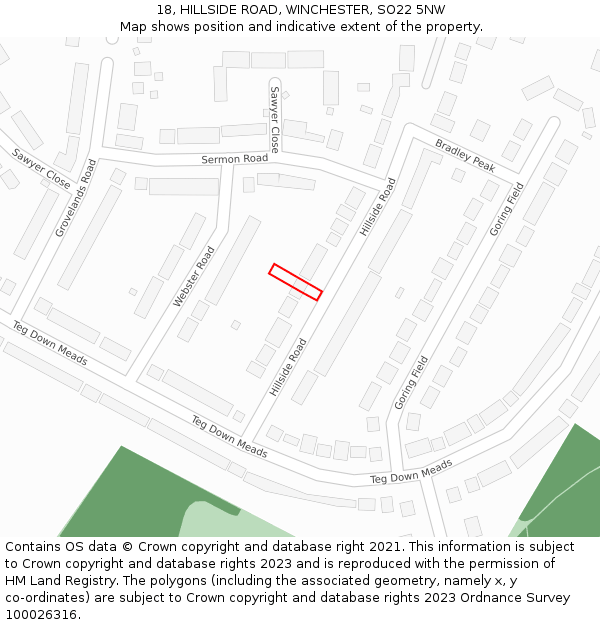 18, HILLSIDE ROAD, WINCHESTER, SO22 5NW: Location map and indicative extent of plot