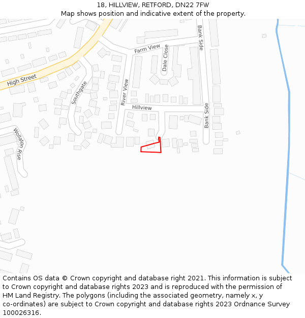 18, HILLVIEW, RETFORD, DN22 7FW: Location map and indicative extent of plot