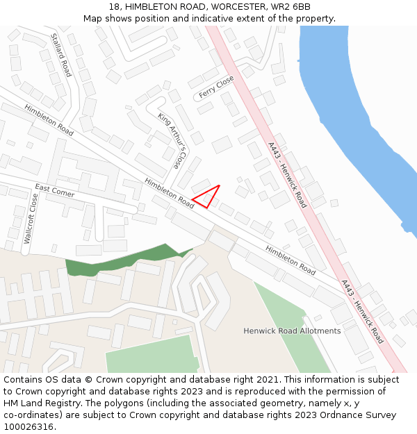 18, HIMBLETON ROAD, WORCESTER, WR2 6BB: Location map and indicative extent of plot