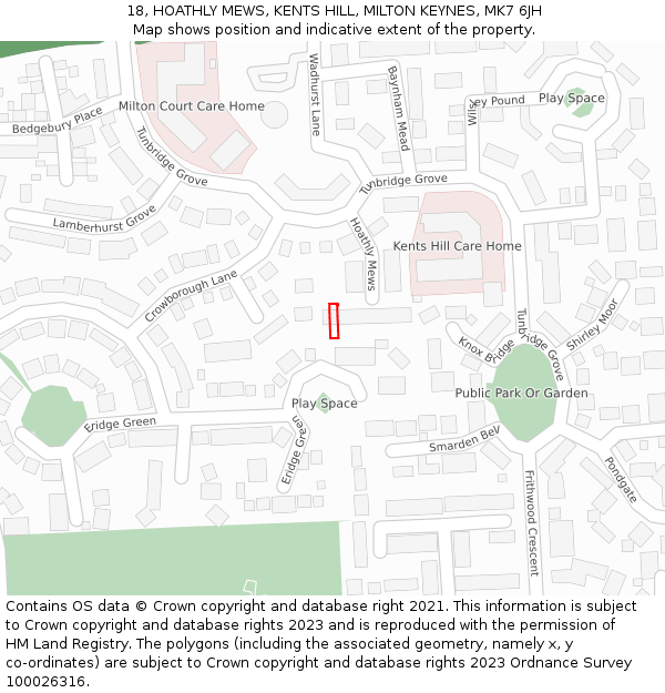 18, HOATHLY MEWS, KENTS HILL, MILTON KEYNES, MK7 6JH: Location map and indicative extent of plot