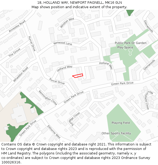 18, HOLLAND WAY, NEWPORT PAGNELL, MK16 0LN: Location map and indicative extent of plot