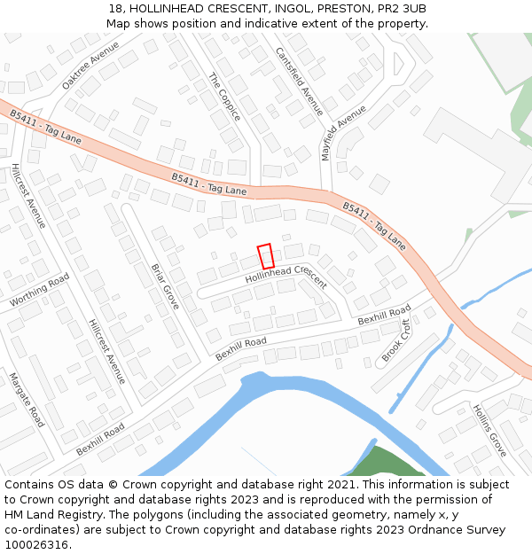 18, HOLLINHEAD CRESCENT, INGOL, PRESTON, PR2 3UB: Location map and indicative extent of plot