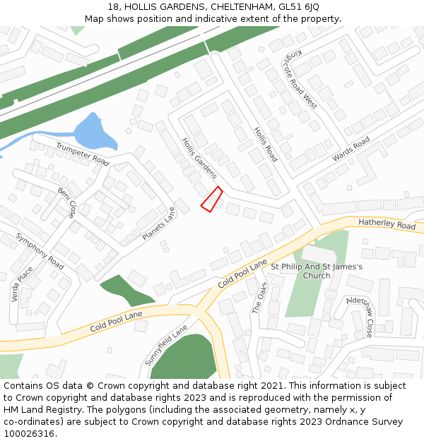18, HOLLIS GARDENS, CHELTENHAM, GL51 6JQ: Location map and indicative extent of plot