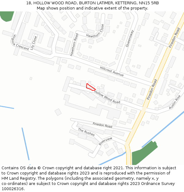 18, HOLLOW WOOD ROAD, BURTON LATIMER, KETTERING, NN15 5RB: Location map and indicative extent of plot