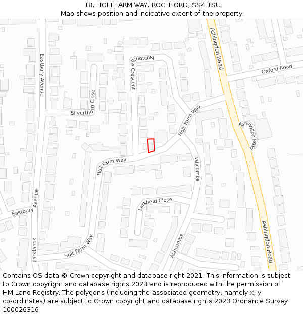 18, HOLT FARM WAY, ROCHFORD, SS4 1SU: Location map and indicative extent of plot