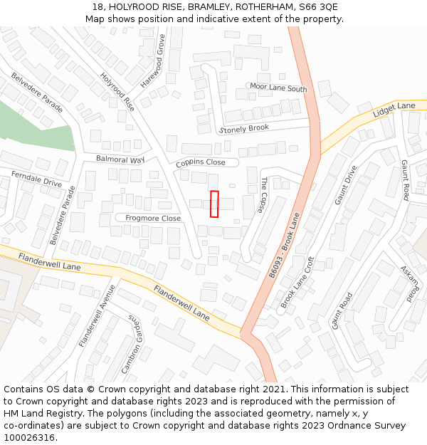 18, HOLYROOD RISE, BRAMLEY, ROTHERHAM, S66 3QE: Location map and indicative extent of plot