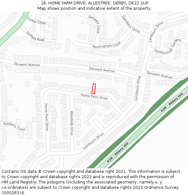 18, HOME FARM DRIVE, ALLESTREE, DERBY, DE22 2UP: Location map and indicative extent of plot