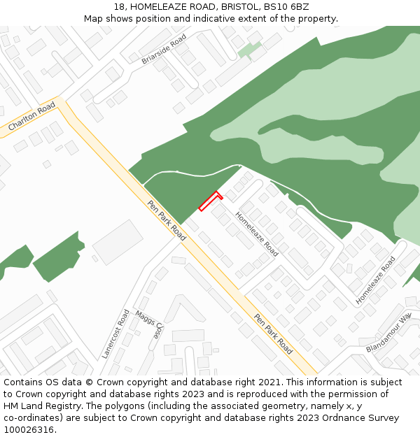 18, HOMELEAZE ROAD, BRISTOL, BS10 6BZ: Location map and indicative extent of plot