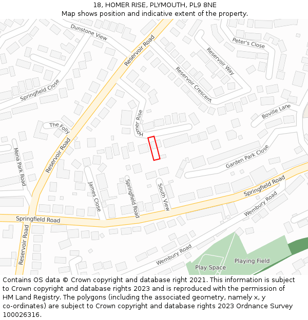 18, HOMER RISE, PLYMOUTH, PL9 8NE: Location map and indicative extent of plot