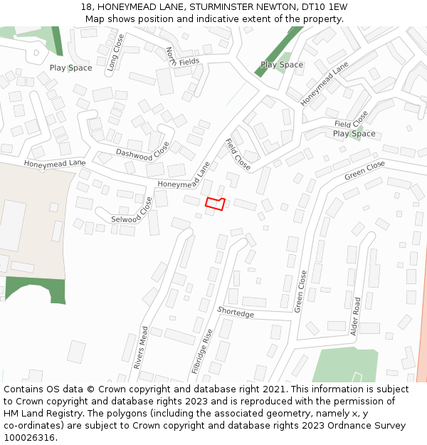 18, HONEYMEAD LANE, STURMINSTER NEWTON, DT10 1EW: Location map and indicative extent of plot