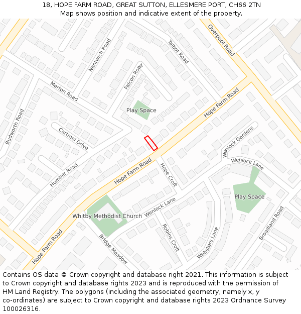 18, HOPE FARM ROAD, GREAT SUTTON, ELLESMERE PORT, CH66 2TN: Location map and indicative extent of plot