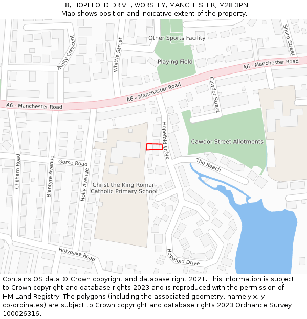 18, HOPEFOLD DRIVE, WORSLEY, MANCHESTER, M28 3PN: Location map and indicative extent of plot