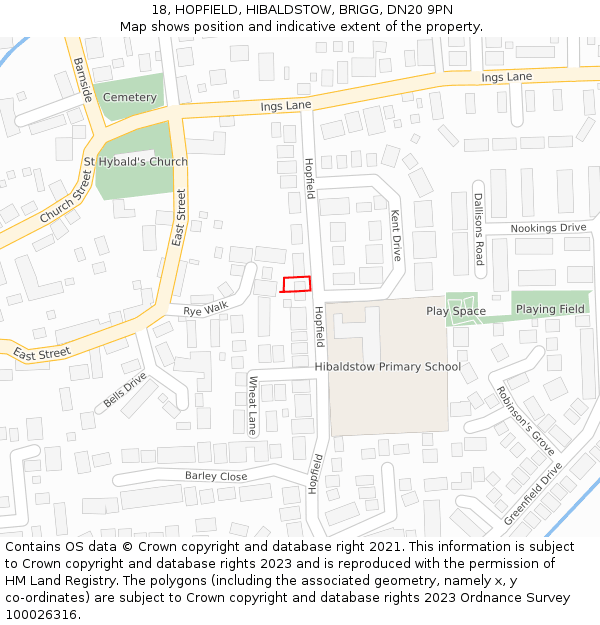 18, HOPFIELD, HIBALDSTOW, BRIGG, DN20 9PN: Location map and indicative extent of plot