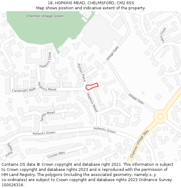 18, HOPKINS MEAD, CHELMSFORD, CM2 6SS: Location map and indicative extent of plot