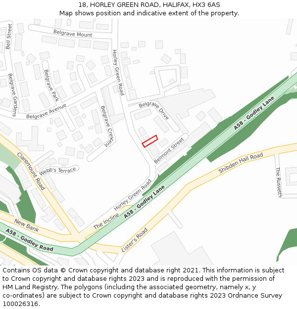 18, HORLEY GREEN ROAD, HALIFAX, HX3 6AS: Location map and indicative extent of plot