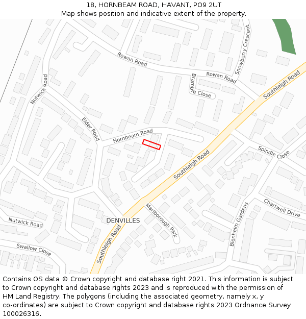 18, HORNBEAM ROAD, HAVANT, PO9 2UT: Location map and indicative extent of plot