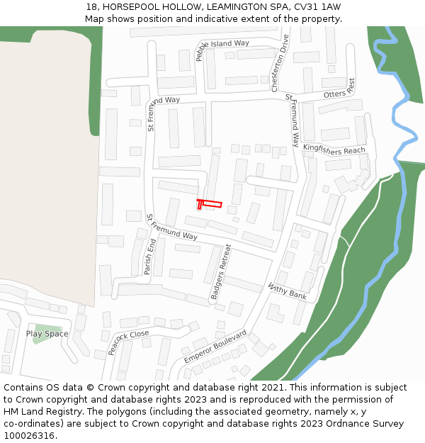 18, HORSEPOOL HOLLOW, LEAMINGTON SPA, CV31 1AW: Location map and indicative extent of plot