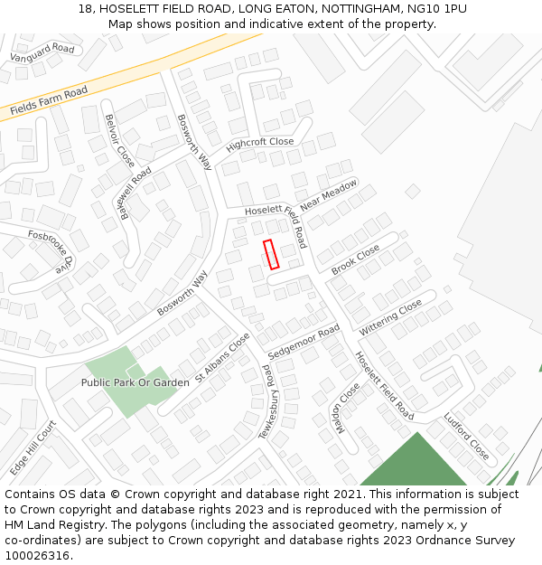 18, HOSELETT FIELD ROAD, LONG EATON, NOTTINGHAM, NG10 1PU: Location map and indicative extent of plot