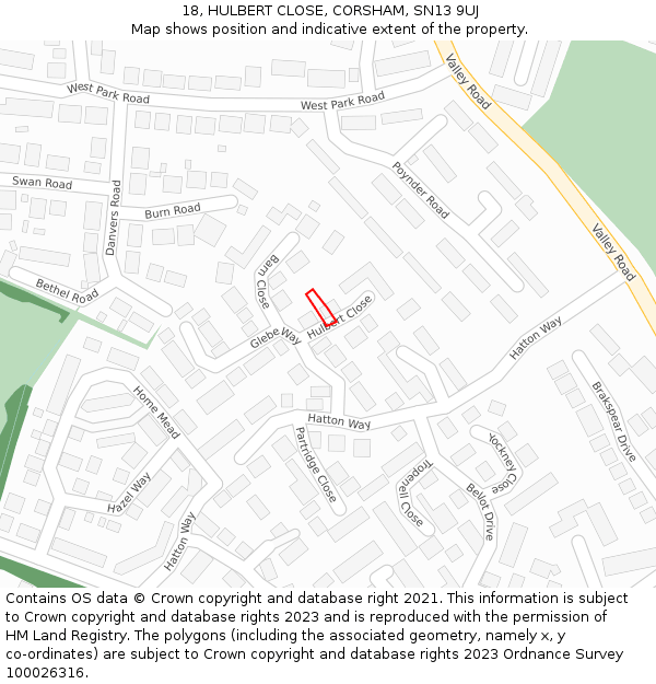 18, HULBERT CLOSE, CORSHAM, SN13 9UJ: Location map and indicative extent of plot