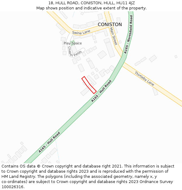 18, HULL ROAD, CONISTON, HULL, HU11 4JZ: Location map and indicative extent of plot