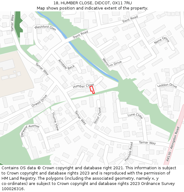 18, HUMBER CLOSE, DIDCOT, OX11 7RU: Location map and indicative extent of plot