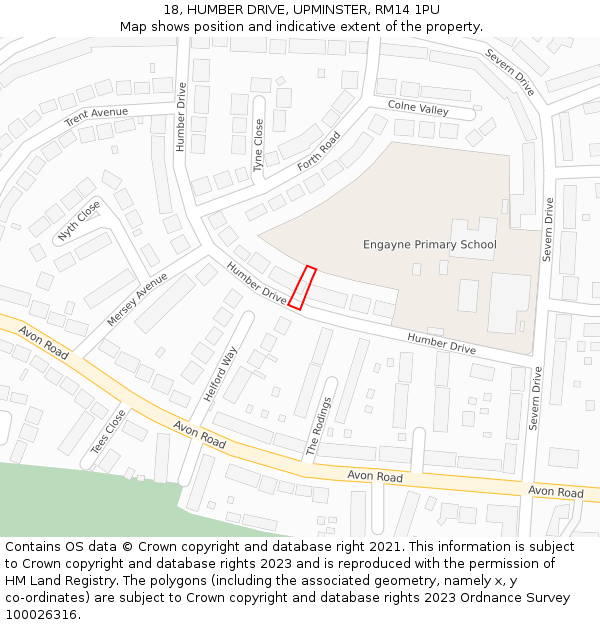 18, HUMBER DRIVE, UPMINSTER, RM14 1PU: Location map and indicative extent of plot