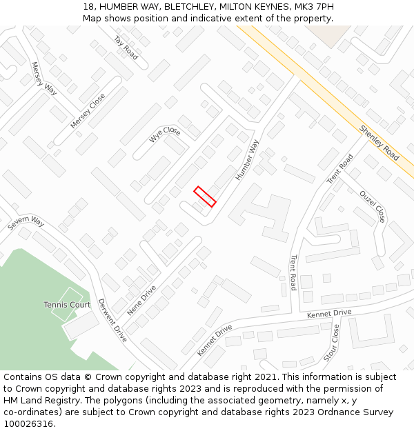 18, HUMBER WAY, BLETCHLEY, MILTON KEYNES, MK3 7PH: Location map and indicative extent of plot