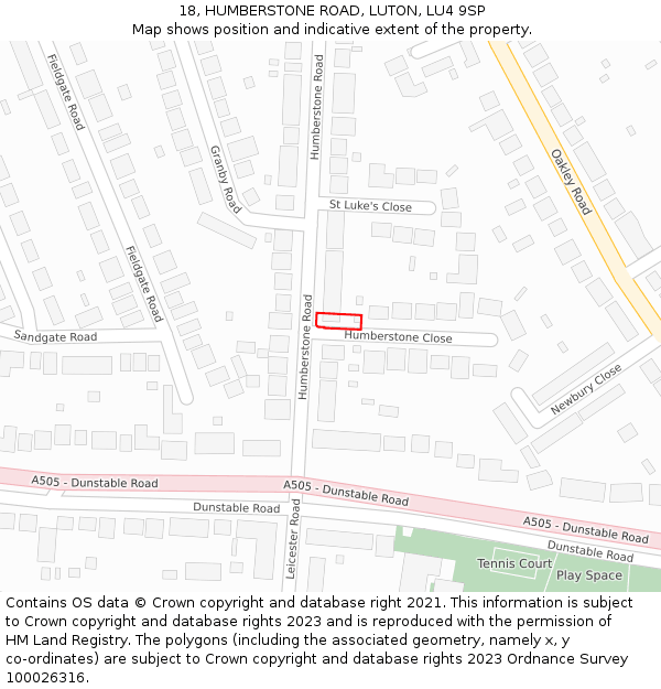 18, HUMBERSTONE ROAD, LUTON, LU4 9SP: Location map and indicative extent of plot