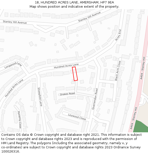 18, HUNDRED ACRES LANE, AMERSHAM, HP7 9EA: Location map and indicative extent of plot